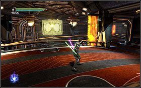 Po zeskoczeniu na niższy poziom kasyna wyjdź z szybu windy i spojrzyj w prawo - Cato Neimoidia - Wschodni Łuk | Ukryte holocrony - Star Wars: The Force Unleashed II - poradnik do gry
