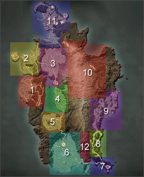 Powyższa mapa prezentuje wyspę o nazwie Argaania, na której toczy się właściwa gra - Mapa świata | Świat gry w Arcania Gothic 4 - Arcania: Gothic 4 - poradnik do gry