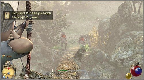 Po przejściu po konarze drzewa Rogdor wręczy Ci łuk , którym musisz zestrzelić dwa gnomy - Na ratunek | Zadania Two Worlds II - Alsorna - Two Worlds II - poradnik do gry