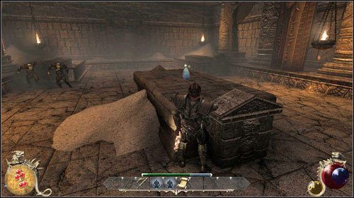 Przechodząc obok dwóch ogromnych posągów natkniesz się na jeszcze jedną dźwignię (M22:4), która otworzy wrota znajdujące się dalej - Łza Maliel | Zadania Two Worlds II - Hatmandor - Two Worlds II - poradnik do gry