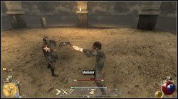 Pierwszy przeciwnik nie jest wymagający - jest nim zwykły gladiator uzbrojony w topór i tarczę - Kopuła Bólu | Zadania Two Worlds II - Hatmandor - Two Worlds II - poradnik do gry