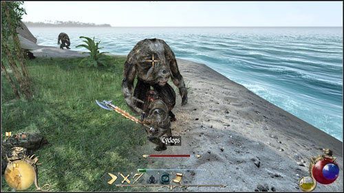 Zlecenie polega na oczyszczeniu plaży z pojawiających się tam cyklopów - Przeklęta krew; Plażowicze | Zadania Two Worlds II - Gildia wojowników - Two Worlds II - poradnik do gry