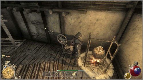 Zbiegnij na dół i wrzuć szatę oraz ampułkę do kotła, po czym pociągnij za dźwignię obok - Nowe szaty | Zadania Two Worlds II - Gildia nekromantów - Two Worlds II - poradnik do gry