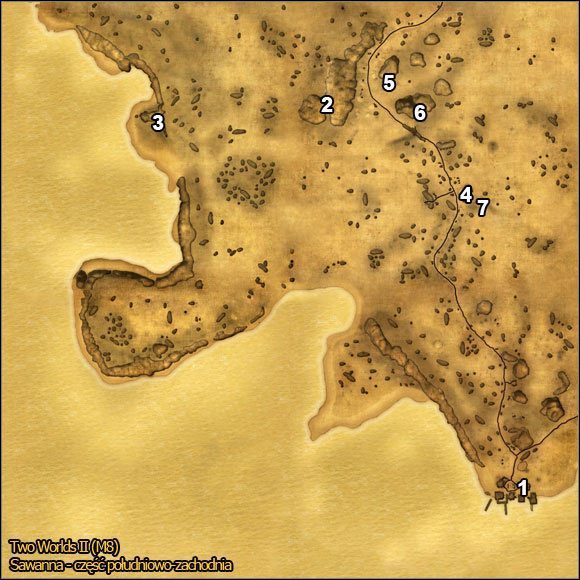 1 - Sawanna - część południowo-zachodnia | Mapy | Opis przejścia Two Worlds II - Two Worlds II - poradnik do gry