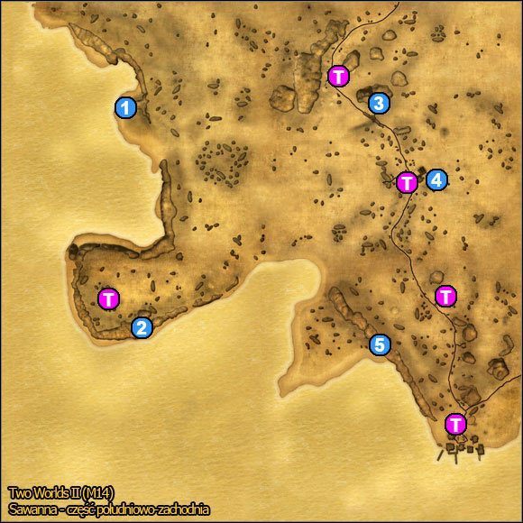 1 - Sawanna - część południowo-zachodnia | Mapy | Atlas świata w Two Worlds II - Two Worlds II - poradnik do gry