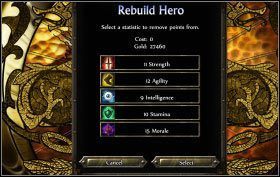 W pewnym momencie gry (mniej więcej od Orc Tribe co zostanie ci zakomunikowane na dole ekranu) będziesz mógł przebudować swojego bohatera, jeśli chodzi o punkty statystyk - Rozwój bohatera | Informacje podstawowe Puzzle Quest 2 - Puzzle Quest 2 - poradnik do gry