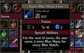 Przy eliksirach many liczba przy ikonie many danego koloru informuje ile many uzyskasz po użyciu jej - Przedmioty | Informacje podstawowe Puzzle Quest 2 - Puzzle Quest 2 - poradnik do gry