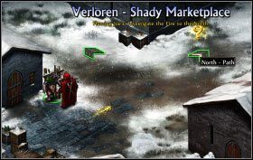 W Shady Marketplace [A3] pokonaj Goblina - pamiętaj by w razie potrzeby korzystać z czarów oraz zdobytej przed chwilą broni - Verloren - zadania główne | Opis przejścia | Puzzle Quest 2 - Puzzle Quest 2 - poradnik do gry