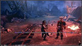 Po obejrzeniu cut-scenki [1], biegniemy za naszym towarzyszem [2], wchodzimy do windy z prawej i zjeżdżamy na dół - Przywódcy i zwolennicy | Opis przejścia Fable III - Fable III - poradnik do gry