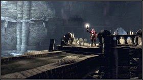 Pociągniecie lewarka spowoduje wysunięcie mostu [1], po którym przejdzie nasz towarzysz [2] - Aurora | Opis przejścia Fable III - Fable III - poradnik do gry