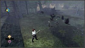 Na placu obok wielkiego drzewa [1] ponownie zaatakują nas szkielety, a pomagać im będzie stado kruków - Stare Bowerstone i Mourningwood (2) | Zadania poboczne w Fable III - Fable III - poradnik do gry