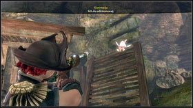 Pierwszego gnoma znajdziesz w małej wiosce [1], wiszącego nad wejściem do kopalni [2] - Gnomy (2) | Gnomy w Fable III - Fable III - poradnik do gry