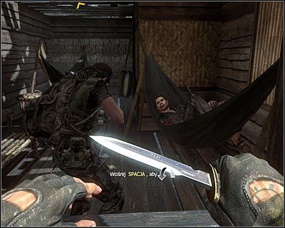 W początkowej części misji, wymuszającej pozostawanie w ukryciu i podążanie śladami Woodsa, zatrzymaj się po dotarciu do chatki ze śpiącymi wartownikami - Victor Charlie | Dane wywiadu | Call of Duty Black Ops - Call of Duty: Black Ops - poradnik do gry