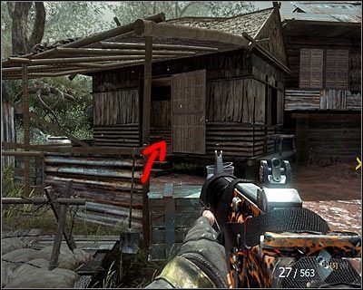 Zatrzymaj się niedługo po rozpoczęciu bitwy w wiosce, a konkretnie po dotarciu do miejsca, w którym należy skręcić w prawo i zbliżyć się do rzeki - Victor Charlie | Dane wywiadu | Call of Duty Black Ops - Call of Duty: Black Ops - poradnik do gry