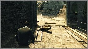 Po oczyszczeniu placu przejdź przez przejście z prawej [1] i kontynuuj marsz przed siebie [2] - Istanbul - Who are you working for? | Opis przejścia gry 007 Blood Stone - 007: Blood Stone - poradnik do gry