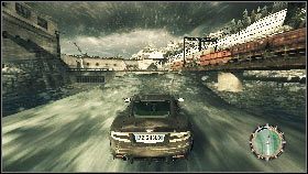 Po wyjechaniu spod wiaduktu szybko odbij w prawo, przejedź zakręt po łuku, a następnie z prawej strony wymiń skałę [1] - Siberia - A train to catch | Opis przejścia gry 007 Blood Stone - 007: Blood Stone - poradnik do gry