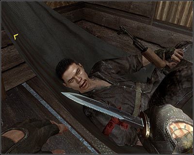 Drugi przeciwnik śpi w jednej z chatek, do której wchodzi się przez okiennicę - Fabuła - Dodatkowe (4) | Fabuła | Call of Duty Black Ops - Call of Duty: Black Ops - poradnik do gry