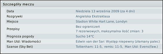 Zwracamy uwagę na warunki pogodowe. - Wstęp - Rozgrywamy mecz - Football Manager 2011 - poradnik do gry