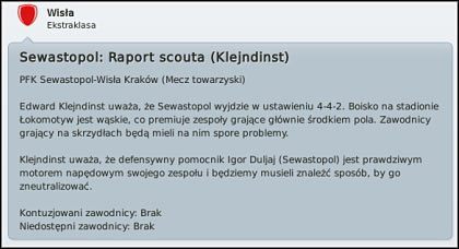 Szczegółowość raportu scouta jest zależna od jego umiejętności oraz zakresu wiedzy na temat kraju z którego pochodzi przeciwnik. - Wstęp - Rozgrywamy mecz - Football Manager 2011 - poradnik do gry