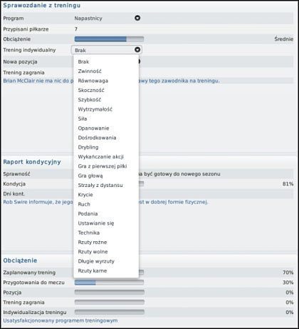 W zależności od pozycji gracza, w menu treningu indywidualnego znajdziemy różne atrybuty możliwe do treningu - Programy treningowe (1) - Trening - Football Manager 2011 - poradnik do gry