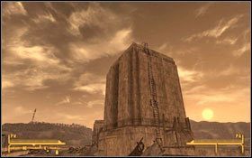 Zapytaj o przylot prezydenta - kiedy ten się zjawi poszukaj ustronnego miejsca, skąd będziesz mógł bezpiecznie oddać strzał z karabinu snajperskiego #1 - Fallout New Vegas: Kiler z Arizony - Fallout: New Vegas - poradnik do gry