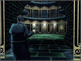 Trafiając do ministerstwa idziemy przed siebie w kierunku większego balkonu/placu, i skręcamy w lewo do wind - Misja 8- Magia to potęga (1) | Opis przejścia Harry Potter i Insygnia Śmierci - Harry Potter i Insygnia Śmierci - część 1 - poradnik do gry