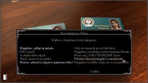 Kiedy Helena położy obie legitymacje na blacie, musisz upewnić ją, że na nowszej (lewa) wygląda dużo lepiej niż na starej (prawa) - Rozdział drugi (1) | Opis przejścia Gray Matter - Gray Matter - poradnik do gry