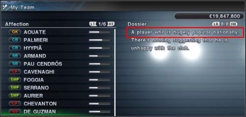 Poziom popularności piłkarza znajdziesz w jego opisie w zakładce My Team / Squad List. - Jak zarabiać w Pro Evolution Soccer 2011? | Master League - Pro Evolution Soccer 2011 - poradnik do gry