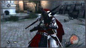 Teraz musisz dostać się na drugą stronę placu, nie dając się zauważyć patrolującym go strażnikom - Sekwencja 4 - Den of Thieves (1) | Opis przejścia AC Brotherhood - Assassins Creed: Brotherhood - poradnik do gry