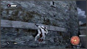 Żeby opuścić się na dół, wciśnij B, a następnie przytrzymaj tej sam przycisk - Sekwencja 4 - Den of Thieves (2) | Opis przejścia AC Brotherhood - Assassins Creed: Brotherhood - poradnik do gry