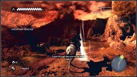 Zaraz po rozpoczęciu misji, wskocz na konia [1] i pojedź do zaznaczonego na mapie punktu [2] - Sekwencja 9 - The Fall (1) | Opis przejścia AC Brotherhood - Assassins Creed: Brotherhood - poradnik do gry