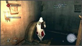 Wjedziesz w ten sposób na dach budynku [1], skąd możesz zeskoczyć do ogrodu i odnaleźć zejście [2] - Legowiska Romulusa (1) | Zadania poboczne | Assassins Creed Brotherhood - Assassins Creed: Brotherhood - poradnik do gry