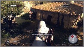 Śledź architekta z wysokości dachu [1] i poczekaj, aż podejdzie do swojego domu [2] - Maszyny Leonarda (1) | Zadania poboczne | Assassins Creed Brotherhood - Assassins Creed: Brotherhood - poradnik do gry
