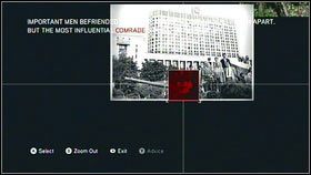 W pierwszym etapie zagadki, przybliż czarno białe zdjęcie po lewej [1] i zaznacz mężczyznę w koszuli z krzyżem [2] - Zagadki (2) | Zagadki | Assassins Creed Brotherhood - Assassins Creed: Brotherhood - poradnik do gry