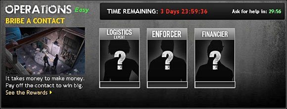 Po zleceniu misji (powyższy screen) musisz cierpliwie odczekać aż pojawią się chętni, wybiorą sobie role w danej operacji i przystąpią do wykonywania zadań - Operacje (Operations) | Inne rodzaje zadań | Mafia Wars - Mafia Wars - poradnik do gry