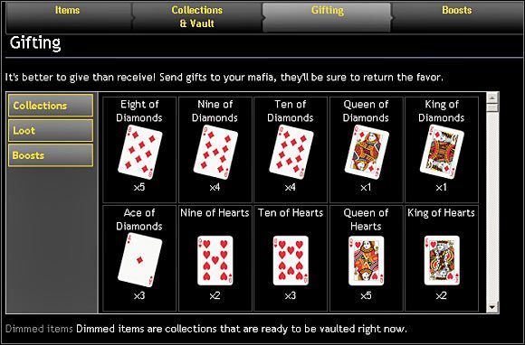 Do pokazanego na powyższym screenie okna wysyłania standardowych prezentów w najprostszy sposób możesz dotrzeć wybierając kolejno przyciski Inventory i Gifting - Inne | Moja mafia (My Mafia) | Mafia Wars - Mafia Wars - poradnik do gry