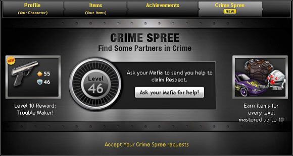 W celu dotarcia do ekranu wysyłania zaproszeń musisz wybierać kolejno przyciski Profile i Crime Spree - Inne | Moja mafia (My Mafia) | Mafia Wars - Mafia Wars - poradnik do gry