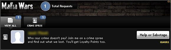 O tym, że otrzymałeś nowe zaproszenie Crime Spree, poinformowany zostaniesz przez znajdujący się u góry ekranu pasek Facebooka - Inne | Moja mafia (My Mafia) | Mafia Wars - Mafia Wars - poradnik do gry