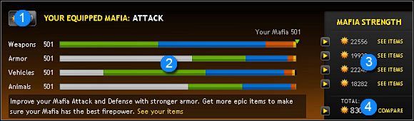 O wiele bardziej szczegółowe i przydatne informacje oferuje udoskonalony niedawno inwentarz, dostępny pod przyciskiem Inventory - Atakowanie graczy (1) | Walki (Fight) | Mafia Wars - Mafia Wars - poradnik do gry