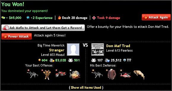 Każdy atak w Twoim wykonaniu może się zakończyć Twoim zwycięstwem lub przegraną - Atakowanie graczy (2) | Walki (Fight) | Mafia Wars - Mafia Wars - poradnik do gry