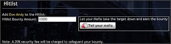 Po wybraniu gracza, którego chcesz się pozbyć, otwórz jego okno profilu i kliknij na przycisku Add to Hitlist - Listy gończe | Walki (Fight) | Mafia Wars - Mafia Wars - poradnik do gry