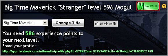 W celu dotarcia do informacji o aktualnej liczbie punktów lojalności (Loyalty Points) musisz otworzyć profil użytkownika (Profile), a następnie kliknąć na ikonie wyświetlanej na prawo od informacji o aktualnym poziomie doświadczenia i klasie (powyższy screen) - Loyalty Points (Punkty lojalności) | Targowisko | Mafia Wars - Mafia Wars - poradnik do gry