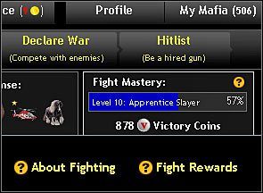 W celu dotarcia do informacji o aktualnej liczbie monet zwycięstw (Victory Coins) musisz otworzyć zakładkę Fight (Walki) - Victory Coins (Monety zwycięstw) | Targowisko | Mafia Wars - Mafia Wars - poradnik do gry