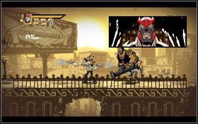 Przeskakujemy na kolejną platformę chwytając się czaszki - Rozdział 1 - Return Home | Opis przejścia Shank - Shank - poradnik do gry