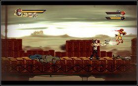 Zeskakujemy z ostatniego uchwytu tuż przed całą, niespodziewającą się zagrożenia grupą i rzucamy dwa granaty, które powinny załatwić sprawę - Rozdział 4 - Ride | Opis przejścia Shank - Shank - poradnik do gry