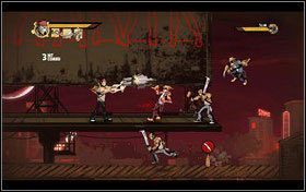 Wisząc na linie strzelamy na oślep przed siebie - likwidujemy olbrzyma z granatnikiem i jego ochroniarza - Rozdział 12 - Venom of the Vipers | Opis przejścia Shank - Shank - poradnik do gry