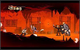 Schodzimy na sam dół lokacji i rzucamy granatami w kierunku kolesia z działkiem - Rozdział 17 - The Underworld | Opis przejścia Shank - Shank - poradnik do gry