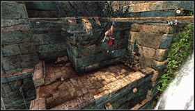 W dalszym ciągu przesuwaj się w lewą stronę, tym razem trzymając się drewnianej belki #1 - Etap 3 - Labyrinth Entrance (1) | Rozdział 2 | Castlevania Lords of Shadow - Castlevania: Lords of Shadow - poradnik do gry