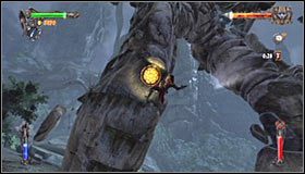 Kontynuuj przemieszczanie się w stronę dolnej części nogi tytana, a po kilku chwilach powinieneś zauważyć pierwszą runę #1 - Etap 8 - Sanctuary of Titans (1) | Rozdział 2 | Castlevania Lords of Shadow - Castlevania: Lords of Shadow - poradnik do gry