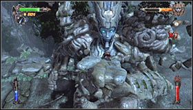 Po zniszczeniu runy przesuń się o jeden poziom do góry, a powinno Ci się udać uniknąć próby zrzucenia z ciała tytana - Etap 8 - Sanctuary of Titans (2) | Rozdział 2 | Castlevania Lords of Shadow - Castlevania: Lords of Shadow - poradnik do gry